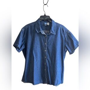 Port and Company women's cotton short sleeves button down denim shirt Sz XXL